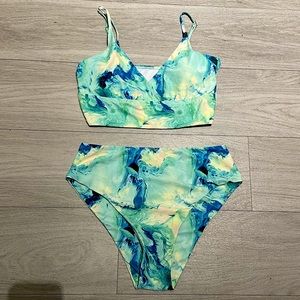 Oil Painting High Waisted Swimsuit